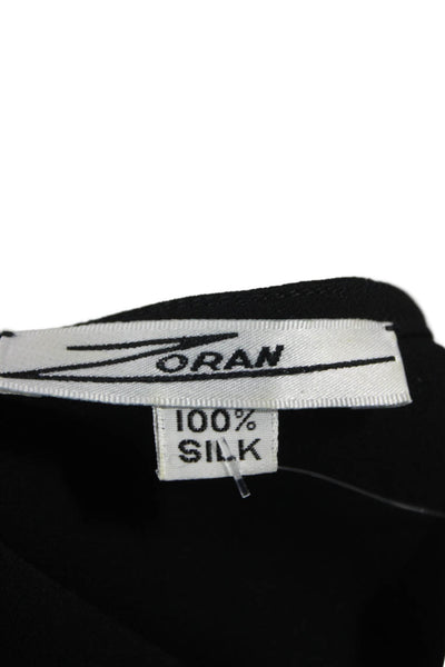 Zoran Women Silk Boat Neck Short Sleeve Blouse Pullover Black Size M