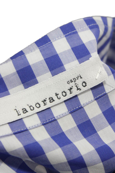 Laboratorio Womens Tunic Blouse Blue Cotton Long Sleeve Round Neck Check Size M