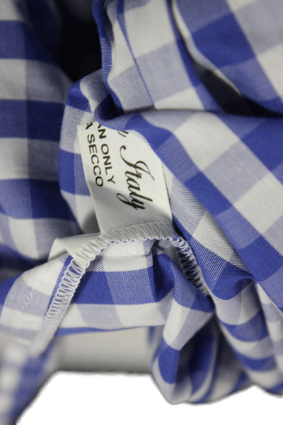 Laboratorio Womens Tunic Blouse Blue Cotton Long Sleeve Round Neck Check Size M
