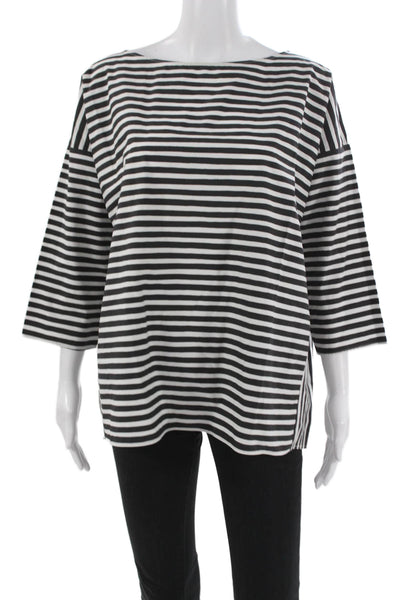 Ter Et Bantine Womens Black Striped Cotton Boat Neck 3/4 Sleeve T-Shirt Size 44