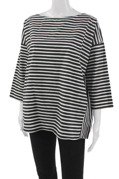 Ter Et Bantine Womens Black Striped Cotton Boat Neck 3/4 Sleeve T-Shirt Size 44