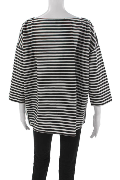 Ter Et Bantine Womens Black Striped Cotton Boat Neck 3/4 Sleeve T-Shirt Size 44