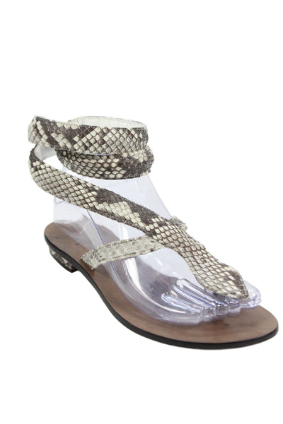 Aphros Womens Animal Print T-Strap Sandals Beige Size 6