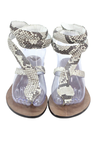 Aphros Womens Animal Print T-Strap Sandals Beige Size 6