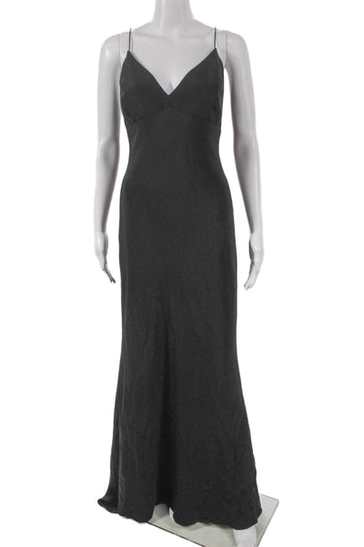 Monique Lhuillier Womens V-Neck Sleeveless Black Long Dress Polyester Size 14