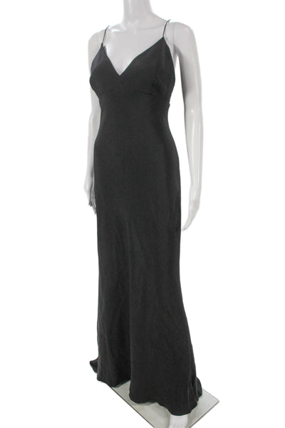 Monique Lhuillier Womens V-Neck Sleeveless Black Long Dress Polyester Size 14