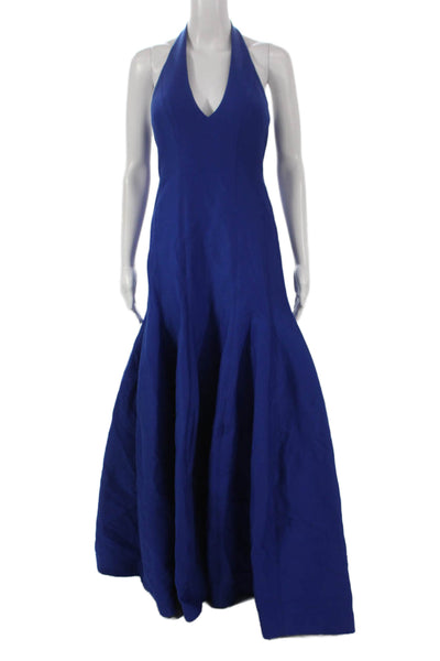 Halston Heritage Women Mermaid Halter Long Blue Dress Sleeveless Size 4
