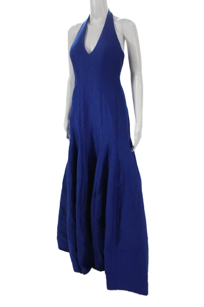 Halston Heritage Women Mermaid Halter Long Blue Dress Sleeveless Size 4