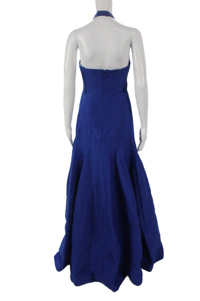 Halston Heritage Women Mermaid Halter Long Blue Dress Sleeveless Size 4