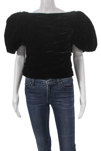 Khaite Women Cropped Black Viscose Boat Neck Short Sleeve Blouse Zip Size 12