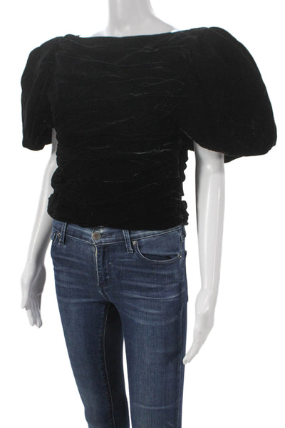 Khaite Women Cropped Black Viscose Boat Neck Short Sleeve Blouse Zip Size 12