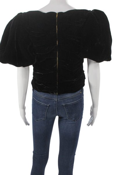 Khaite Women Cropped Black Viscose Boat Neck Short Sleeve Blouse Zip Size 12