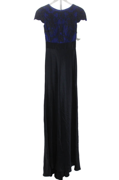 Catherine Deane Womens Maxi Dress Blue Lace Floral Short Sleeve Size 6