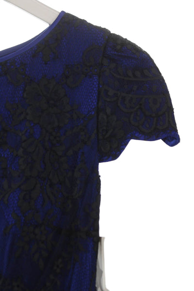 Catherine Deane Womens Maxi Dress Blue Lace Floral Short Sleeve Size 6