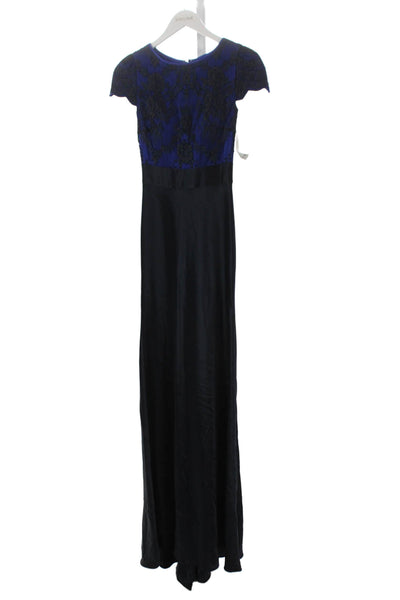 Catherine Deane Womens Maxi Dress Blue Lace Floral Short Sleeve Size 6