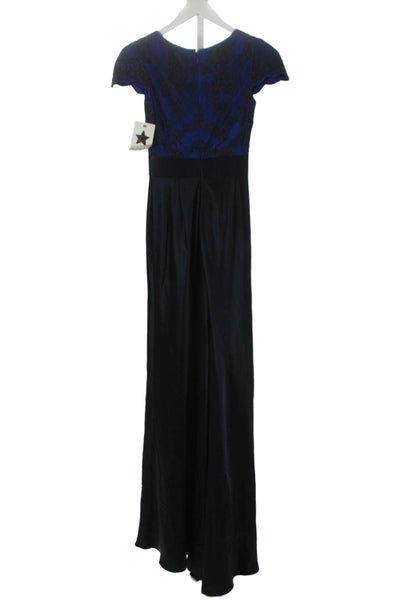 Catherine Deane Womens Maxi Dress Blue Lace Floral Short Sleeve Size 6