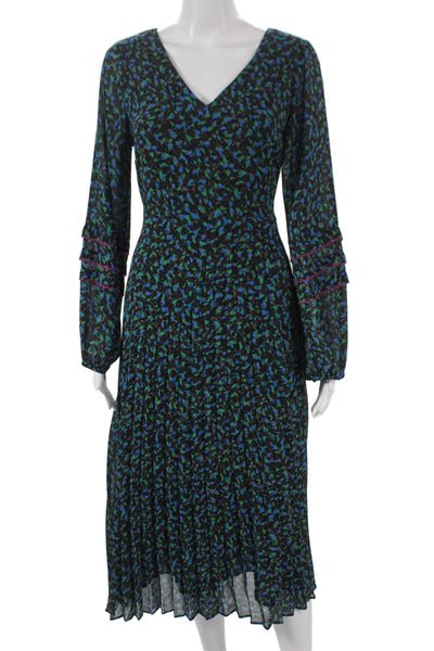 Skies Are Blue Women Fit & Flare Dress Black Floral V-Neck Long Sleeve Size S