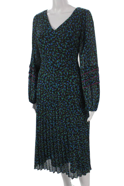 Skies Are Blue Women Fit & Flare Dress Black Floral V-Neck Long Sleeve Size S