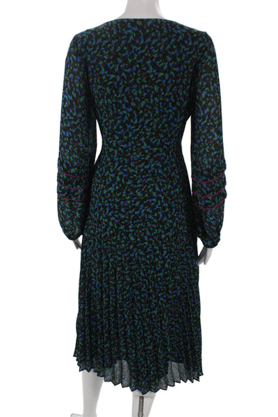 Skies Are Blue Women Fit & Flare Dress Black Floral V-Neck Long Sleeve Size S