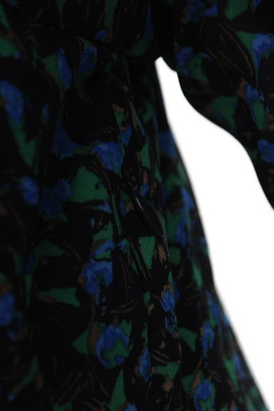 Skies Are Blue Women Fit & Flare Dress Black Floral V-Neck Long Sleeve Size S