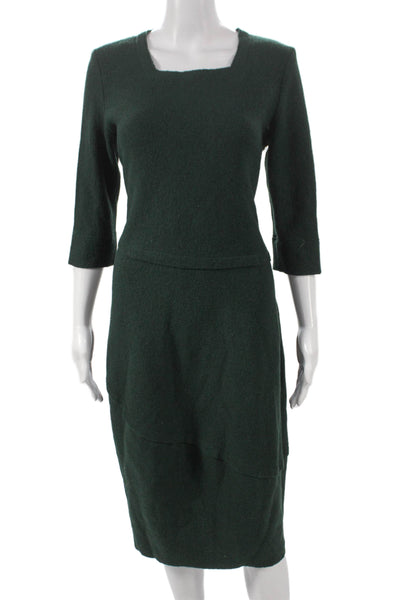 Elemente Clemente Womens Sweater Dress Green Wool Square Neck 3/4 Sleeve Size 1