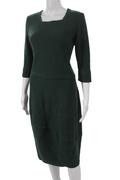 Elemente Clemente Womens Sweater Dress Green Wool Square Neck 3/4 Sleeve Size 1