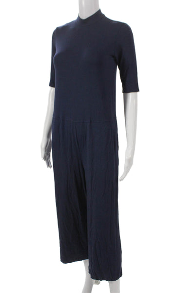 Eileen Fisher Women Jumpsuit Blue Mock Neck Half Sleeve Mid-Calf Zip Size 2XS