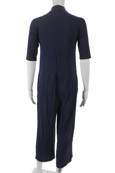 Eileen Fisher Women Jumpsuit Blue Mock Neck Half Sleeve Mid-Calf Zip Size 2XS