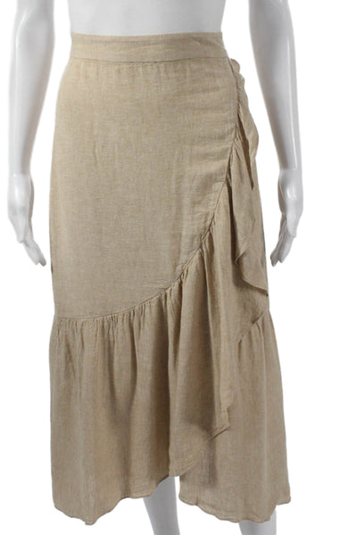 Madewell Women Wrap Midi Linen Skirt Beige Zip Size 6