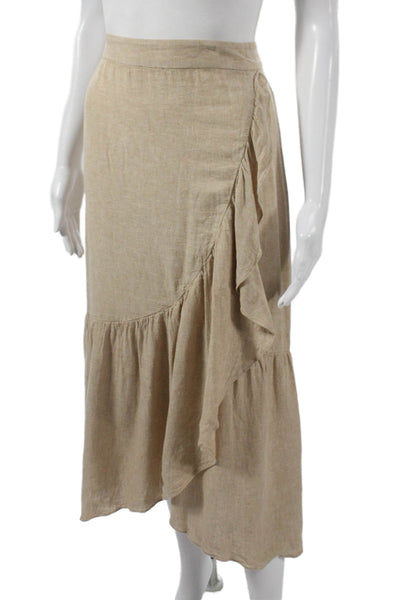 Madewell Women Wrap Midi Linen Skirt Beige Zip Size 6