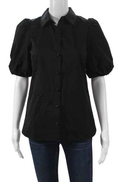 Charlotte Brody Womens Black Cotton Collared Button Short Sleeve Blouse Size XS