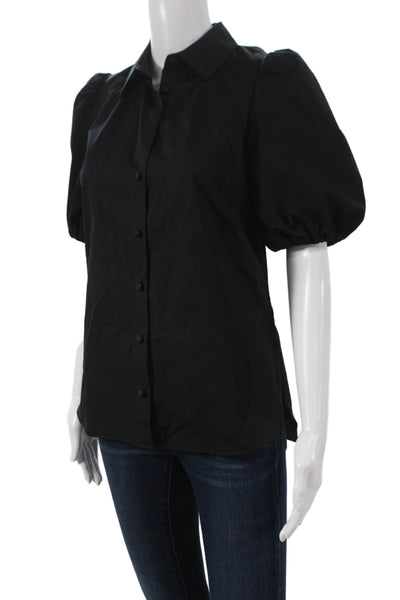 Charlotte Brody Womens Black Cotton Collared Button Short Sleeve Blouse Size XS