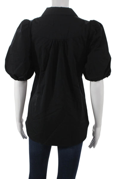 Charlotte Brody Womens Black Cotton Collared Button Short Sleeve Blouse Size XS