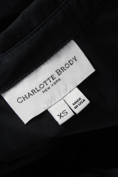 Charlotte Brody Womens Black Cotton Collared Button Short Sleeve Blouse Size XS