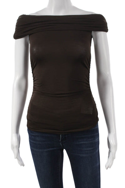 Me + Em Womens Basic Off Shoulder Lyocell Blouse Brown Size 0