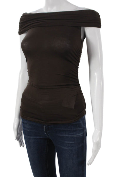 Me + Em Womens Basic Off Shoulder Lyocell Blouse Brown Size 0