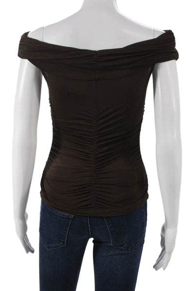 Me + Em Womens Basic Off Shoulder Lyocell Blouse Brown Size 0
