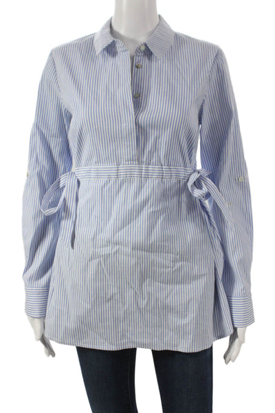 Seraphine Women Maternity Blue Striped Tunic Button-Up Long Sleeve Size 2