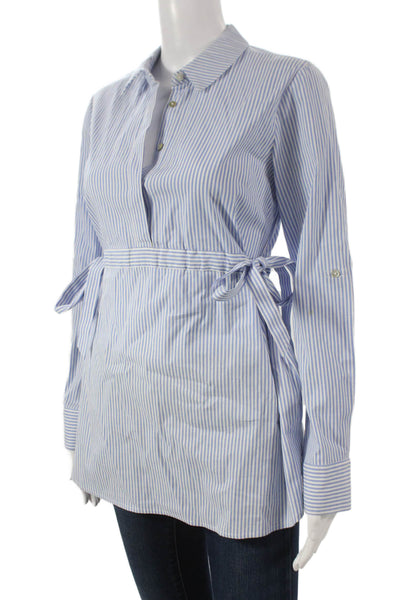 Seraphine Women Maternity Blue Striped Tunic Button-Up Long Sleeve Size 2