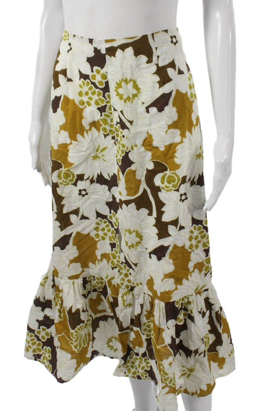 Shannon Mclean Women Trumpet Skirt Multicolor Floral Cotton Midi Zip Size S