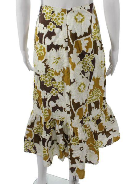 Shannon Mclean Women Trumpet Skirt Multicolor Floral Cotton Midi Zip Size S