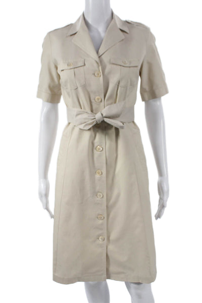 346 Brooks Brothers Womens Shirt Dress Beige Cotton Collared Short Sleeve Size 2