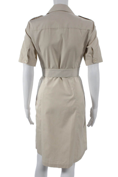 346 Brooks Brothers Womens Shirt Dress Beige Cotton Collared Short Sleeve Size 2