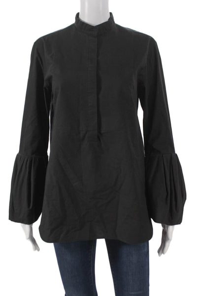 Another Tomorrow Women Tunic Black Cotton High Neck Long Sleeve Size 36