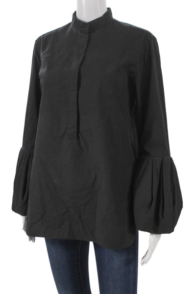 Another Tomorrow Women Tunic Black Cotton High Neck Long Sleeve Size 36