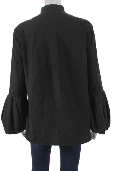 Another Tomorrow Women Tunic Black Cotton High Neck Long Sleeve Size 36