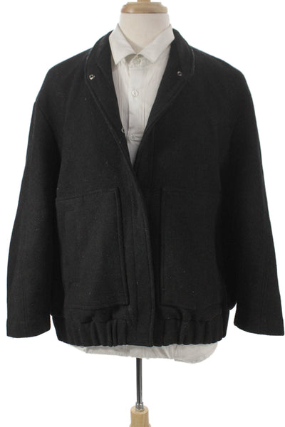 Zara Women Bomber Jacket Black Polyester Snap Long Sleeve Fall Size S