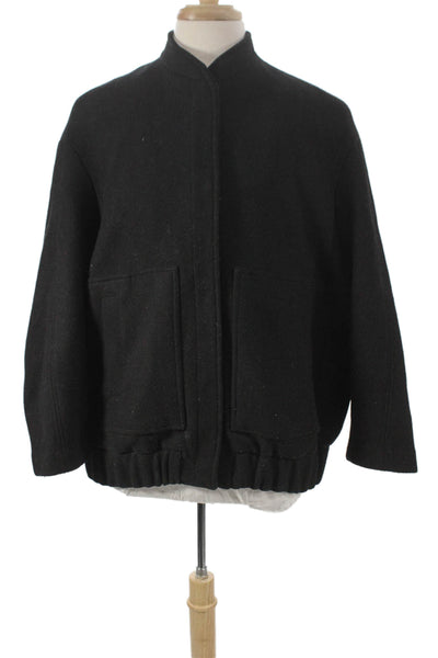 Zara Women Bomber Jacket Black Polyester Snap Long Sleeve Fall Size S