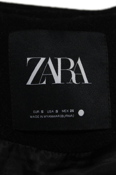 Zara Women Bomber Jacket Black Polyester Snap Long Sleeve Fall Size S