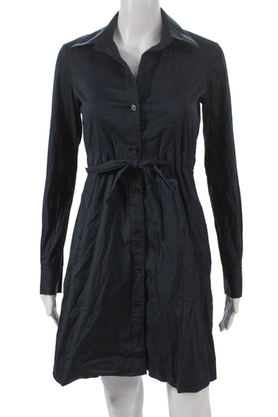 Theory Women Black Shirt Dress Collared Button Long Sleeve Knee Length Size 2
